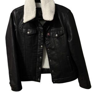 Levi's Black Leather Jacket Women’s Size Medium - With Removable Sherpa Collar